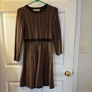 Catherine Malandrino Black and Brown Long Sleeve Dress